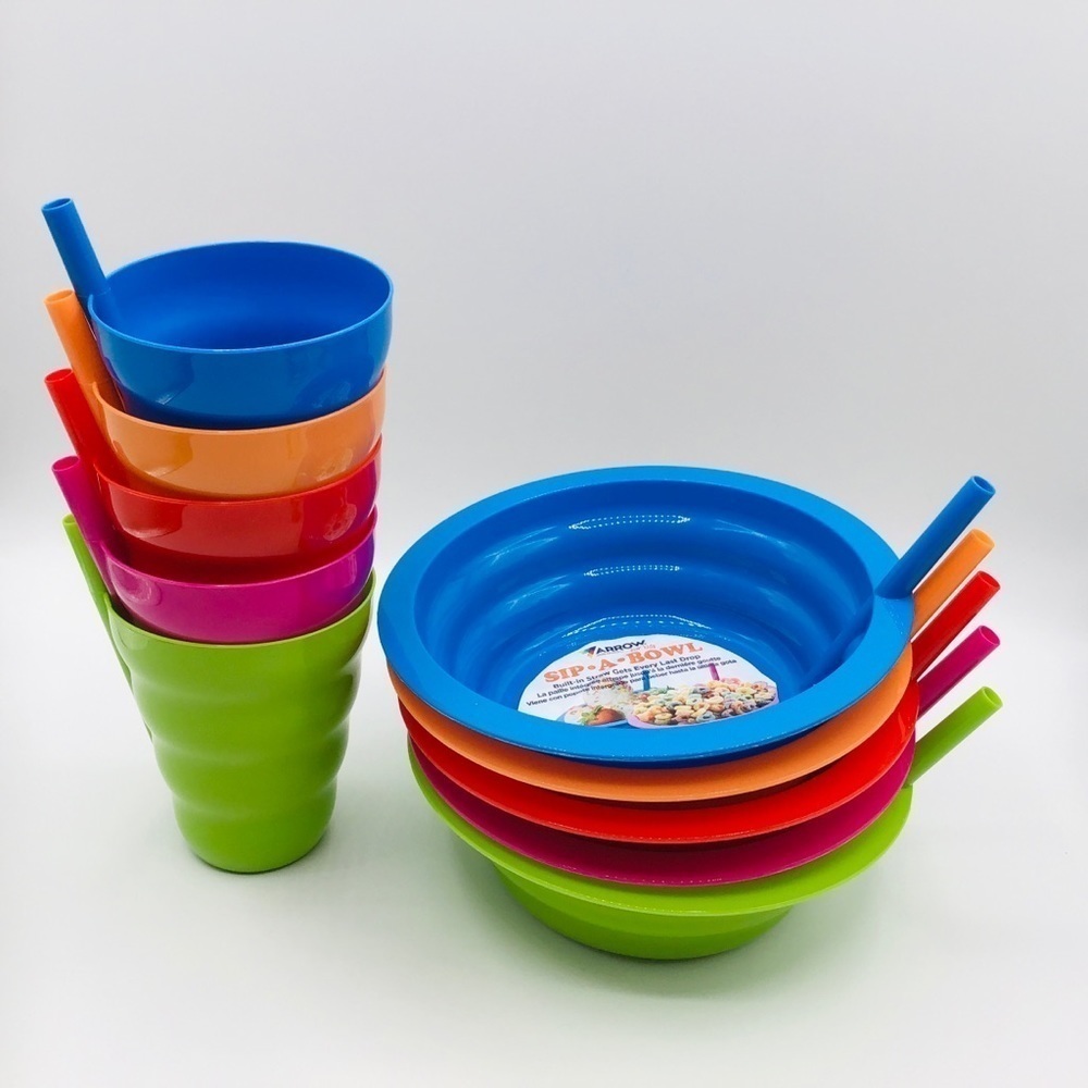 New Kids Sip A Bowl And Sip A Cup Set Of 5 Built In Straw Multicolor